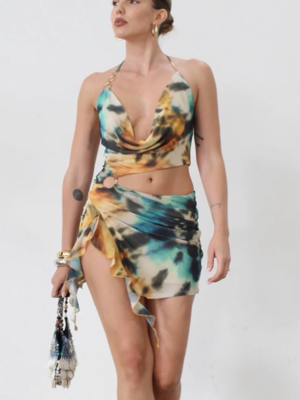 Tie-Dye Teal & Yellow Two-Piece Swim Set